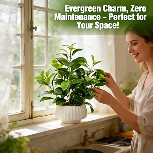artificial peperomia plants 16” tall lifelike faux greenery, side view