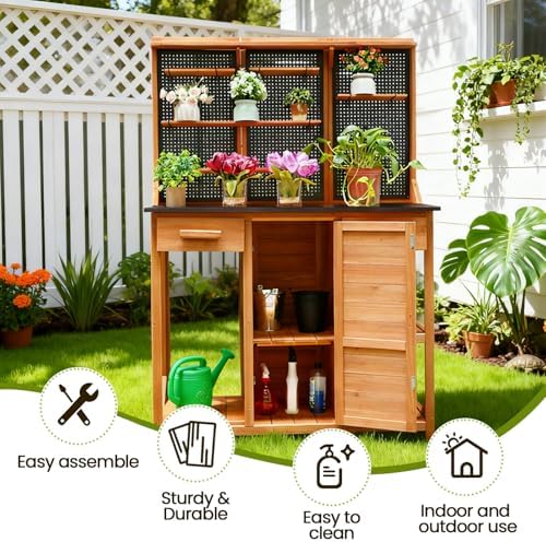 agitree outdoor garden potting bench, horticultural wooden workstation on a desk or shelf