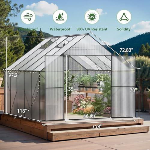 10x10 ft greenhouse for outdoors, heavy-duty polycarbonate greenhouse, close-up detail