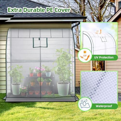 lean to greenhouse with 3-tier shelves: ohuhu portable, close-up detail