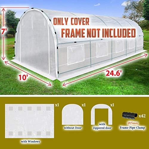 benefitusa greenhouse replacement cover half-transparent greenhouse cover (24.6'x10'x7'), view 9