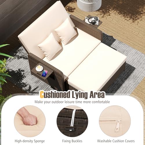 ldaily moccha outdoor daybed, wicker loveseat sofa set, close-up detail