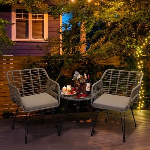 krofem 3 piece wicker patio bistro furniture set, view 9