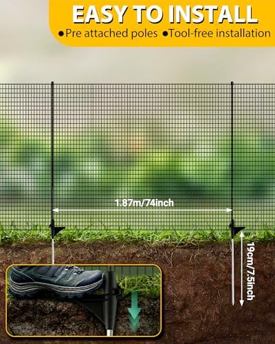 3'x50' temporary fence with posts, dog fence outdoor showing dimensions
