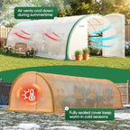 quictent 25x10x6.6ft tunnel greenhouse for outdoors with 2, front angle view
