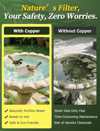 Mellbree Bird Bath Copper Disc, 0.6mm Reinforced 99.99% Pure Copper Cleaning Disk for Physical Safe Clean Water All-Season, Universal Fit for Outdoor Birdbaths, Bowl, Bird Bath Solar