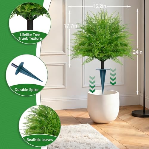 artificial 2 pack fern topiary trees with ground, close-up detail