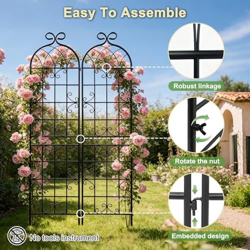 2.2m（86.7" h x 19.7" w） black iron garden, side view
