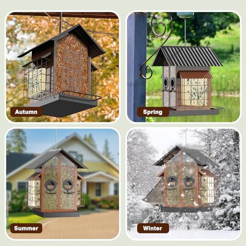 flowafoli bird feeders for outdoors, metal bird feeder showing dimensions