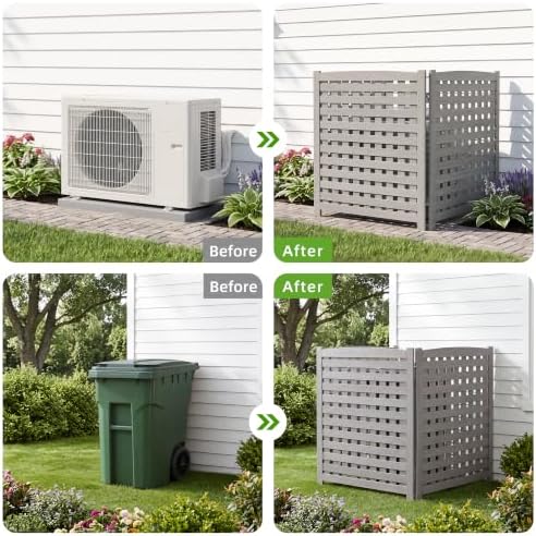 3-panel outdoor air conditioner fence screen, outside wood shown in use