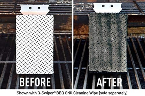 Q-Swiper BBQ Grill Brush with Stainless Steel Scraper. Bristle Free and Wire Free Cleaning. Safe Way to Remove Grease and Grime. Ideal use with The Q-Swiper Grill Cleaning Wipes (Sold Separately).