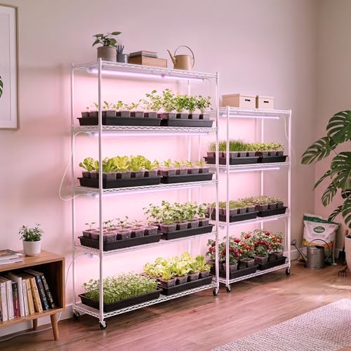 Barrina 4FT T8 Plant Grow Light, 42W Full Spectrum LED Growing Lamp, 6 Pack | 252W(6x42W), V-Shaped Reflector, On/Off Switch, Linkable LED Grow Light for Indoor Plants, Greenhouse, Shelf, Pinkish White
