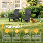 Folding Adirondack Chairs Set of 4, HDPE Cup Holders, Black | Patent pinless folding design, 380lbs, Extended backrest, Natural Wood Look, maintenance-free, All-Weather, Quick setup