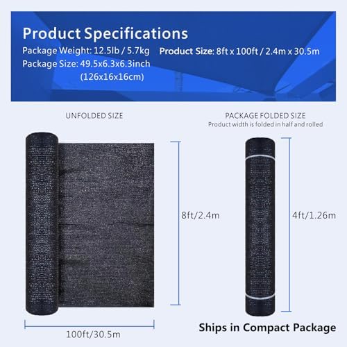60% shade cloth roll 8ft x 100ft showing dimensions