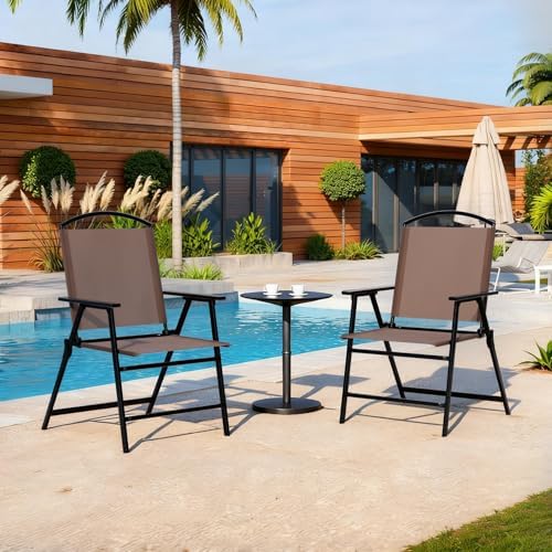 Outdoor Folding Patio Dining Sling Chairs with Mesh Fabric for Garden Lawn Comping-Set of 4 Brown