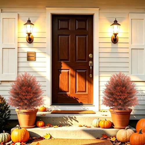 fall artificial cypress topiary, 24'' outdoor fake bushes shown in use