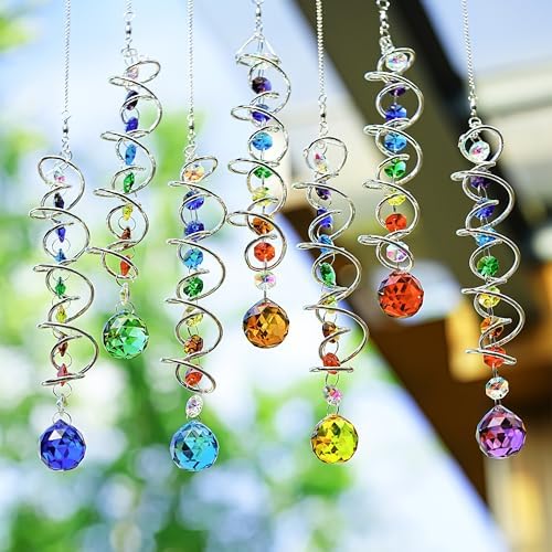 crystal gazing ball spiral wind spinner suncatcher garden showing dimensions