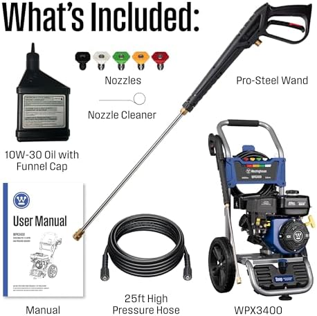 westinghouse wpx3400 gas pressure washer, 3400 psi and, package contents