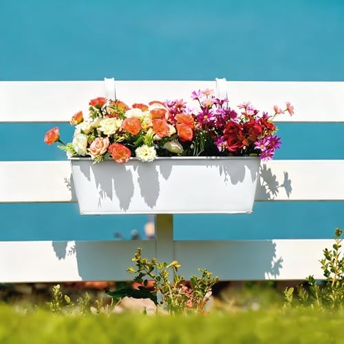 metal railing planters, 16 inch large rectangular hanging showing dimensions