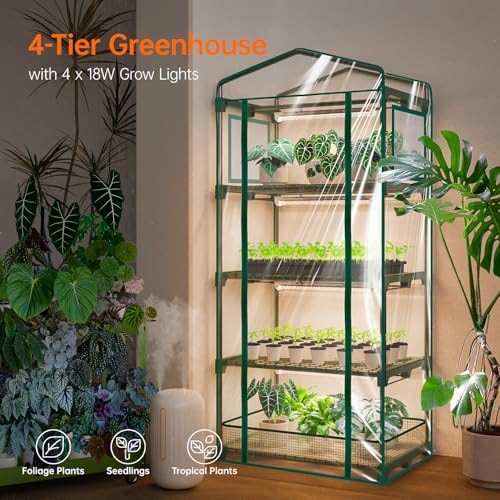 bstrip 4-tier indoor greenhouse with grow lights, seed shown in use