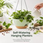 12 inch self‑watering hanging planters plant pots, green‑brown, side view