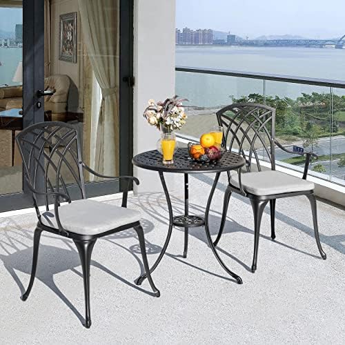 nuu garden bistro set 3 piece outdoor cast, close-up detail