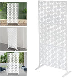 74.8" metal privacy screen outdoor freestanding with stand, side view