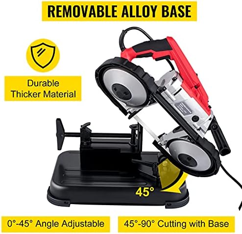 vevor portable band saw, 110v removable alloy steel showing dimensions