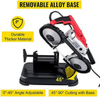 vevor portable band saw, 110v removable alloy steel showing dimensions