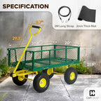 caphaus metal green garden cart, w/ 180° adjustable shown in use
