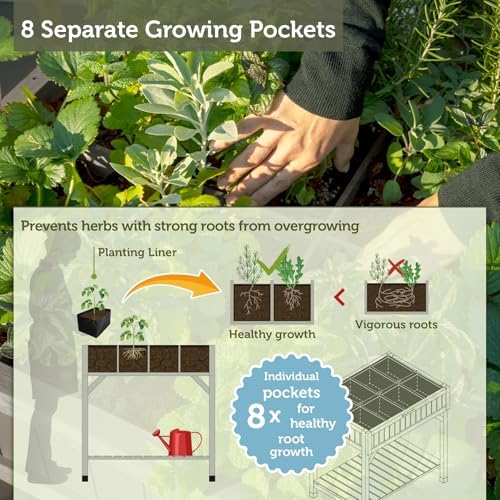 vegtrug 8 pocket herb garden, wooden herb planter, close-up detail