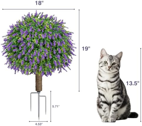 24.7" artificial boxwood topiary ball trees with lavender shown in use
