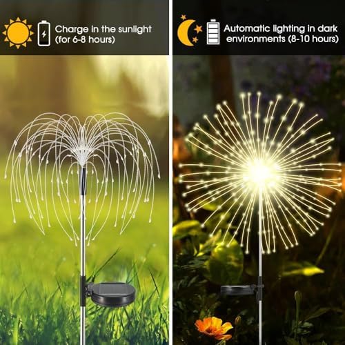 hpufkot solar garden lights outdoor,waterproof garden, 2pc 200 showing dimensions