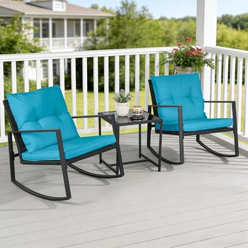 suncrown 3 piece outdoor rocking bistro set black, side view