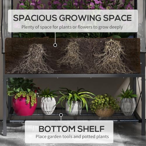outsunny raised garden bed with cover and storage, side view