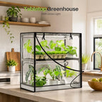 2-tier desktop indoor greenhouse with grow light, 11.8x23.6x23.6, close-up detail