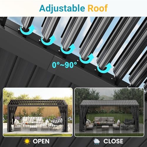 12' x 16' pergola with curtain & adjustable, side view