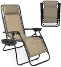 Zero Gravity Lounge Chair Adjustable Outdoor Reclining Chair Folding Patio Anti-Gravity Indoor Outdoor Lounge Chair w/Pillow, Cup Holder (One Chair -Beige)