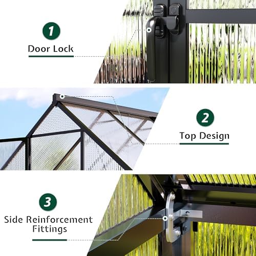 jocisland 8x12ft polycarbonate greenhouse, heavy duty aluminum frame, package contents