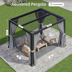aoxun louvered pergola 10x12 all-aluminum, waterproof curtains and, view 9