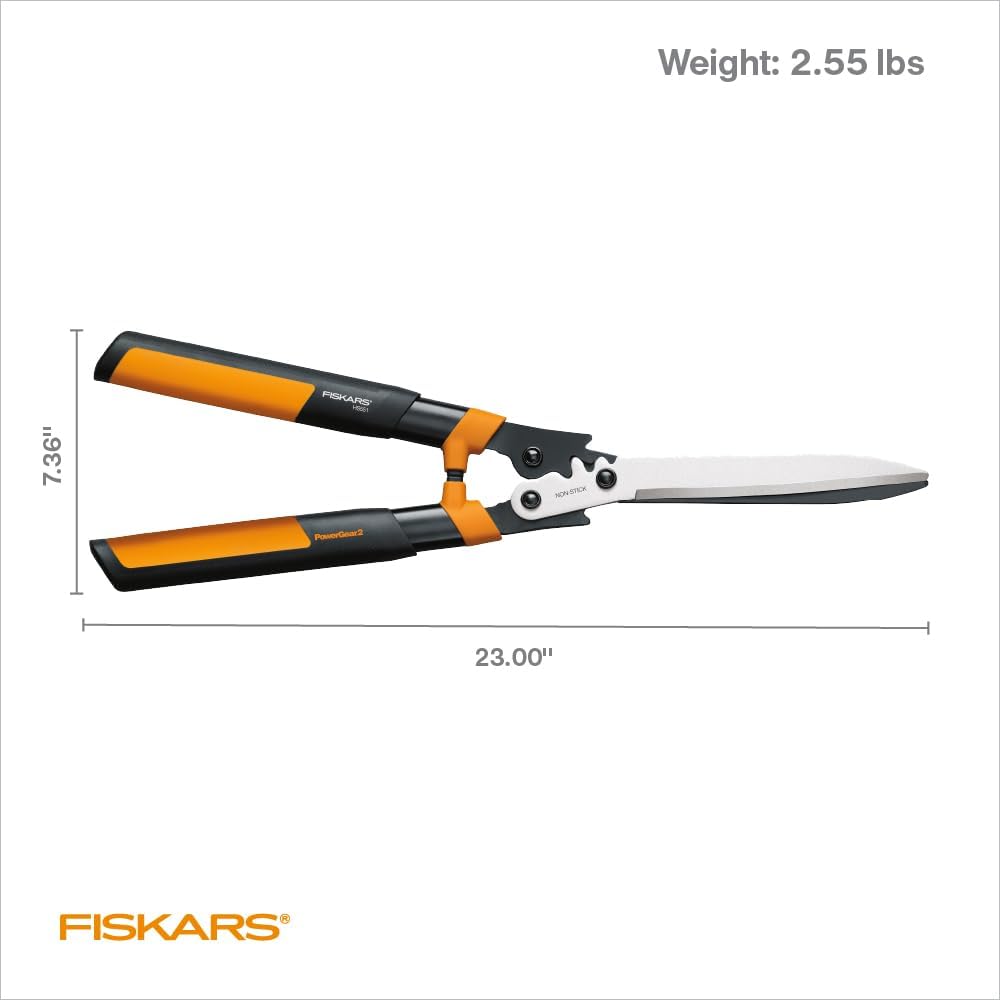 Fiskars 23" PowerGear2 Garden Hedge Shears, Hedge Clippers, 10" Blades | PowerGear2 Technology Multiplies Power for Less Effort, SoftGrip Handles and Shock-Absorbing Bumpers
