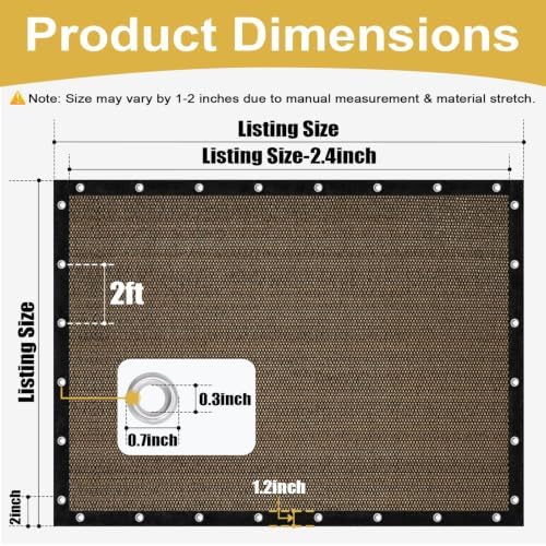 shade&beyond 90% sun shade cloth with grommets, 8', close-up detail