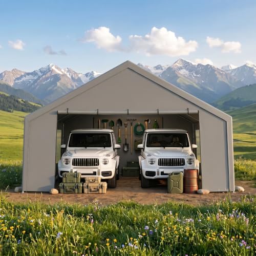 tooluck carport 20x20 heavy duty 2 car carport, front angle view