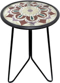 LIFFY Outdoor Side Table, 12" Small Patio Side Table for Outside, Indoor Round Home Decor End Table & Accent Table with Glass Top, Decorative Plant Table Stands for Garden Yard Porch Balcony