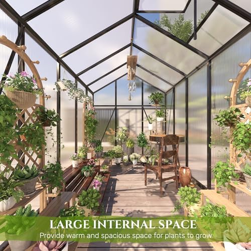 6*8.2ft greenhouse for outdoors,polycarbonate greenhouse with stronger wind, side view