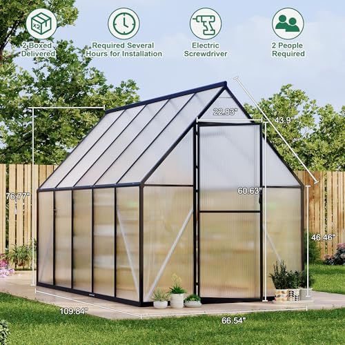 6'x9' aluminum-framed polycarbonate greenhouse, heavy duty polycarbonate greenhouse shown in use