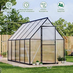 6'x9' aluminum-framed polycarbonate greenhouse, heavy duty polycarbonate greenhouse shown in use