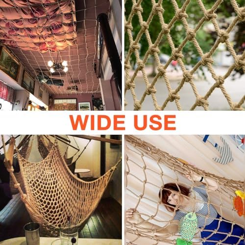 hemp rope net (6ftx12ft) heavy duty natural jute showing dimensions