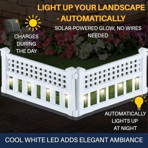 skymall 8-piece solar garden border fence with corner shown in use