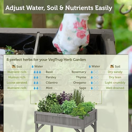 vegtrug 8 pocket herb garden, wooden herb planter, side view